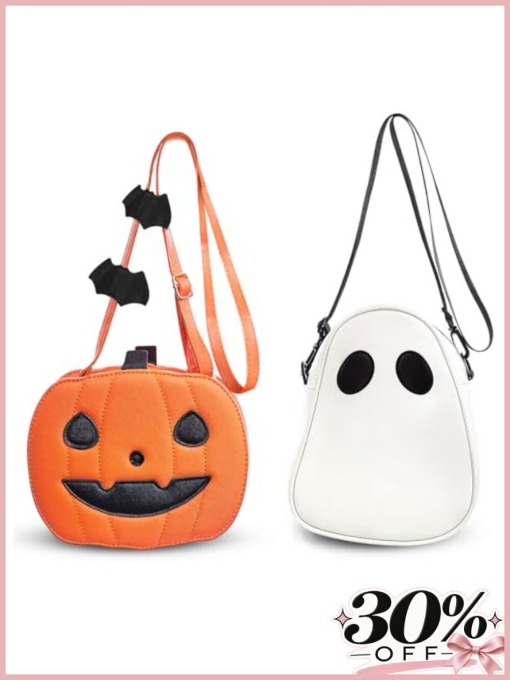 2-Pack Halloween Crossbody Bags PU Leather Pumpkin Ghost Purse Set